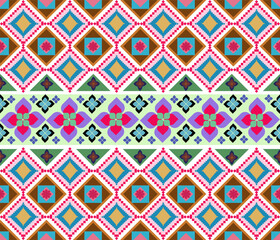 Ethnic Geometric Design. Pattern in tribal, folk embroidery abstract art colorful. Design for background, wallpaper fabric, fashion, clothing, wrapping and textile.