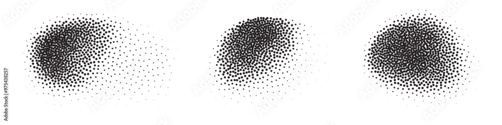 Poster stipple design elemnts. grunge dotwork gradient circle. black shape of dots for y2k design