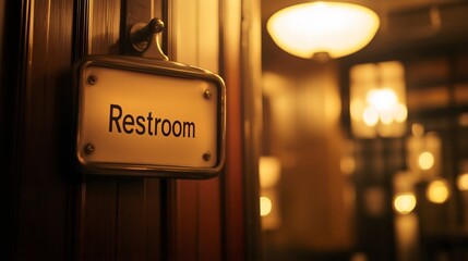 Bathroom entrance sign on a door with text "Restroom" Public toilette privacy Washroom information Hotel or restaurant direction Universal wc Gentleman, lady access Nobody Commercial building navigate