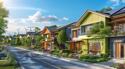 Obraz premium Eco-Friendly Houses: A collection of modern eco-friendly houses designed with sustainability in mind