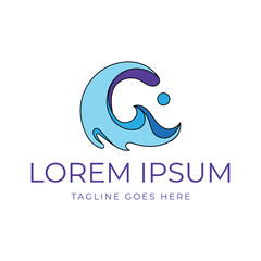 Minimalist Blue Ocean Sea Beach Wave for Nautical Icon Symbol Illustration Logo Design Vector