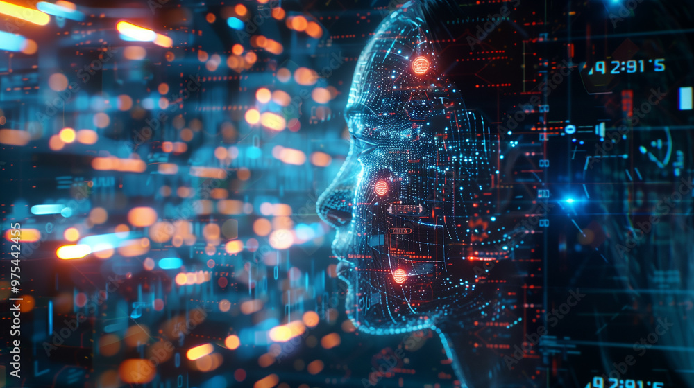 Poster futuristic artificial intelligence based management technology visualization through augmented reali