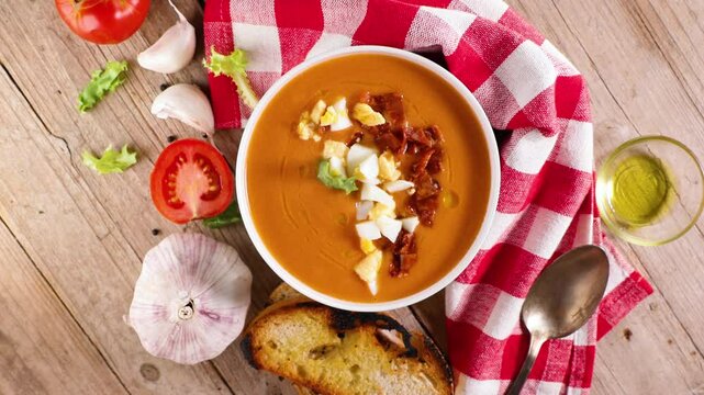 bowl of salmorejo, top view