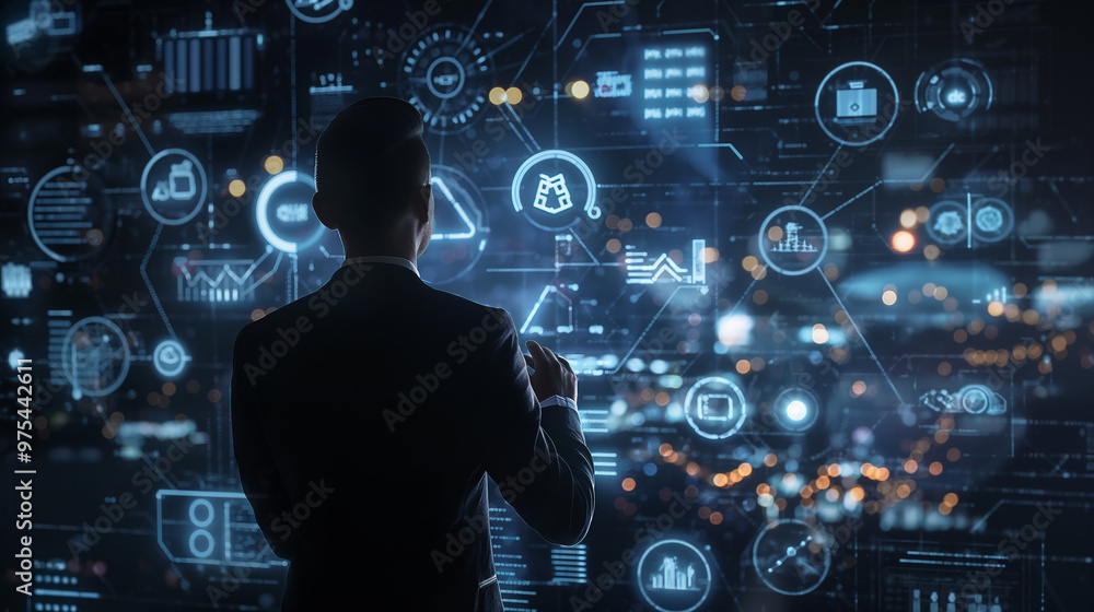 Poster futuristic artificial intelligence based management technology visualization through augmented reali