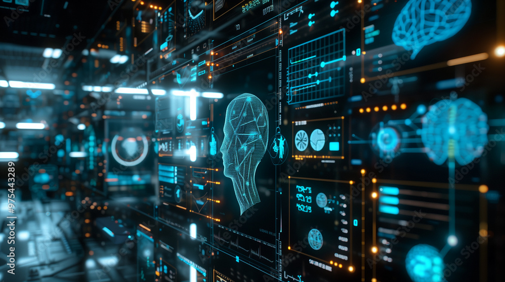 Poster futuristic artificial intelligence based management technology visualization through augmented reali