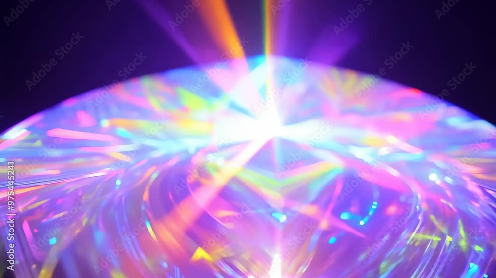 Poster a close-up of a multi-faceted crystal refracts light into a vivid spectrum, creating dynamic hues an