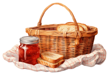 PNG Brown basket picnic bread food.