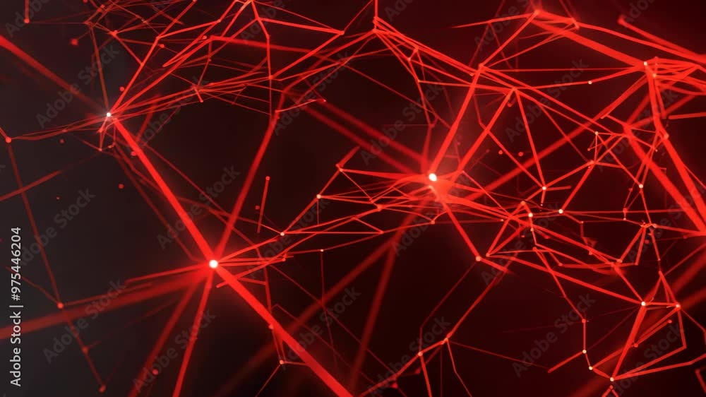 Poster a abstract design showcases intricate red lines and nodes against a dark backdrop, evoking energy an