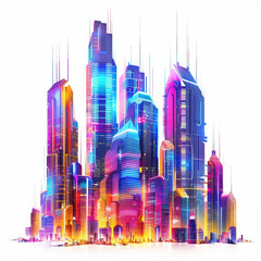 futuristic cityscape neon architecture sci-fi skyline urban buildings technology modern lights colorful digital art fantasy glow artistic innovation night city bright 