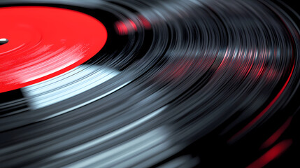 Rotating red and black classic vinyl record