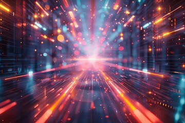 Abstract colorful light streaks and bokeh  background,  representing speed, energy, and innovation.