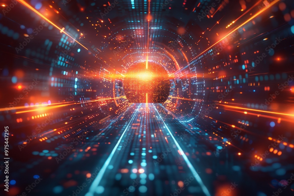Aufkleber abstract digital tunnel with glowing lines and data streams. futuristic, technology, cyberspace.
