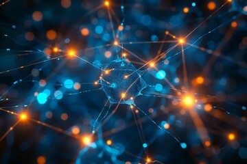 Fototapeta premium Abstract digital network with glowing nodes and lines. Concept for technology, connection, communication.