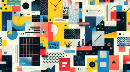 Obraz premium Abstract geometric pattern with vibrant colors and playful shapes. Perfect for modern design projects.