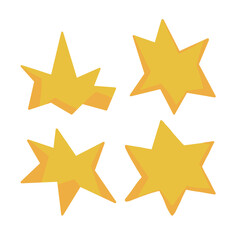 yellow star bomb effect cartoon lined up on a white background