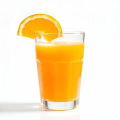 a glass of orange juice with mint leaves garnish, surrounded by fresh oranges and mint leaves, white backgeound