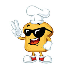 Cool toast mascot chef wearing sunglasses. Perfect for food and beverage brands.
