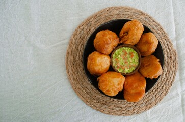 Colombian fried food, avocado, potato, banana