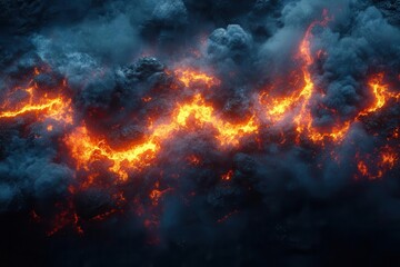 intense border of fiery lava and billowing dark smoke dramatic lighting rich textures conveys power and danger abstract representation of natural forces