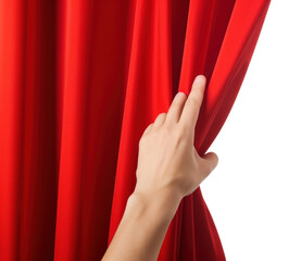 PNG Red curtain hand white background elegance.