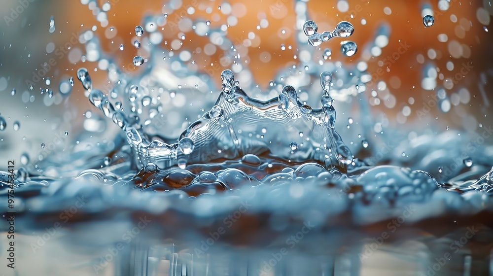 Aufkleber water droplets splashing and creating a crown-like shape. abstract background with bokeh.