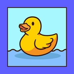Colorful Cartoon Vector Illustration of a Happy Rubber Duck Floating on Water