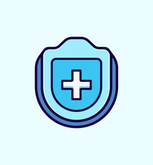 Cartoon Vector Illustration of a Medical Protection Shield with a Plus Sign Symbolizing Health and Safety
