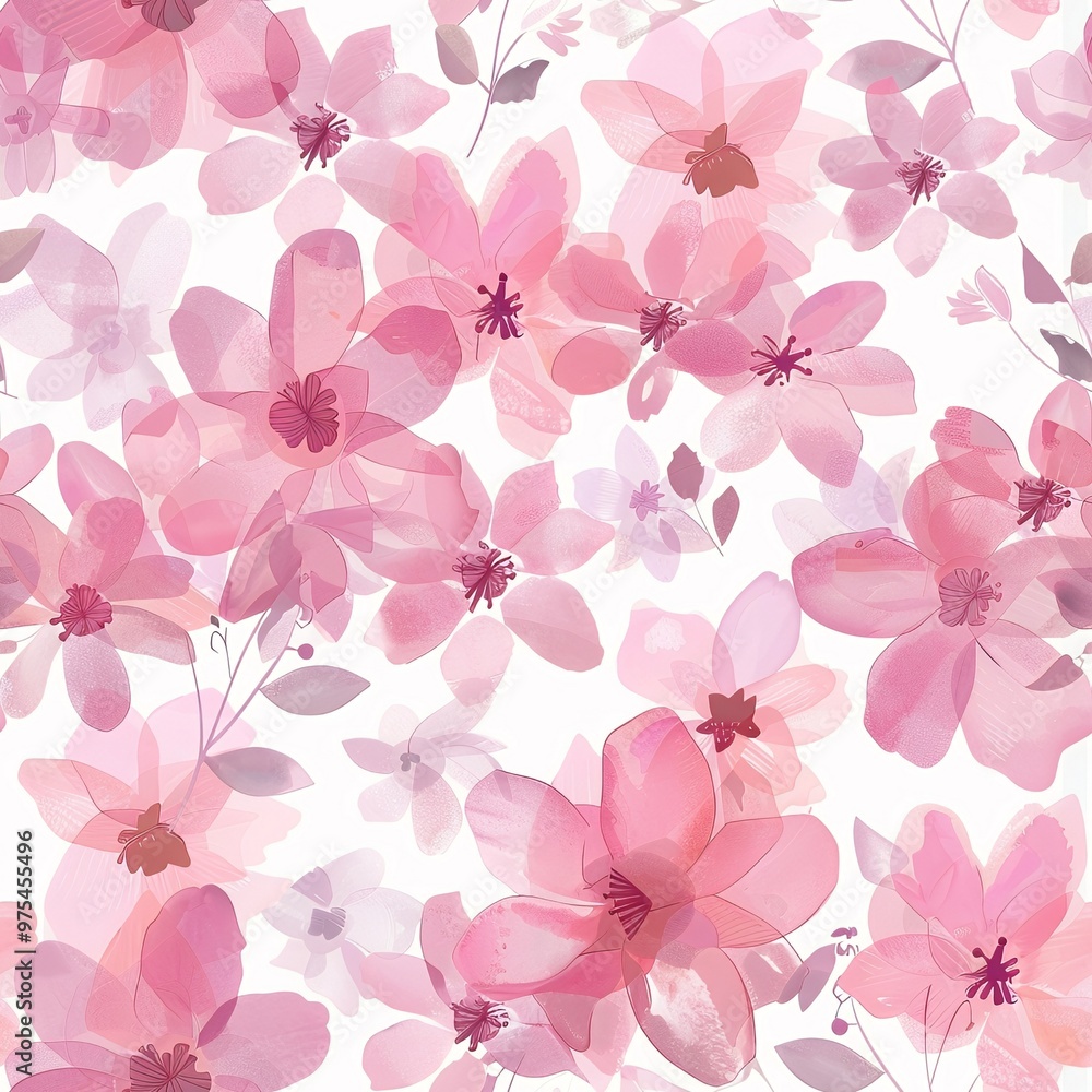 Canvas Prints Delicate pink flowers on a white background.