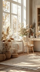 cozy corner workspace with a chair and desk against a window