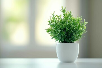 Minimalist Workspace with Potted Plant and Notebook for Productivity in Soft Light Ambience