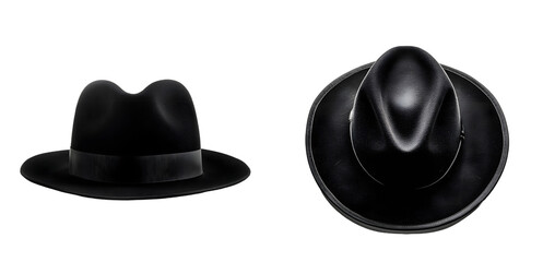 black hat fedora isolated on a transparent PNG background, white background , cut out, clipping path, Generative Ai