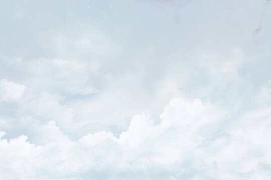 Dreamy sky with fluffy clouds png paint texture overlay, transparent background