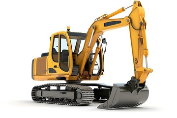 A yellow construction vehicle with a black cab isolated on white background