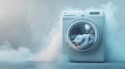Cozy Blanket Inside Washing Machine - Serene 3D Render with Misty Atmosphere