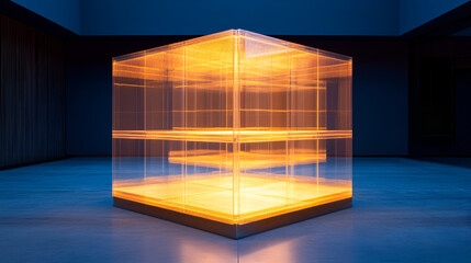 Futuristic Glass Cube with Illuminated Interior for Modern Architecture and Design