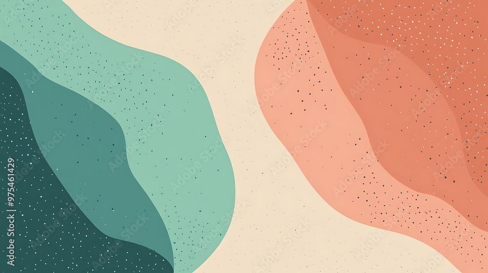 Poster abstract minimalistic vector illustration of overlapping teal and coral shapes representing water an