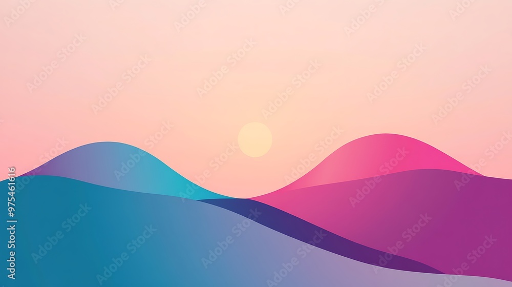 Aufkleber tranquil transition - minimalist vector illustration of overlapping magenta and sky blue shapes symb