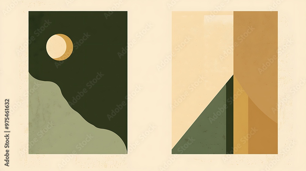 Aufkleber harmonious geometry: jungle and desert abstract forms in olive and sand - minimalist earthy design w