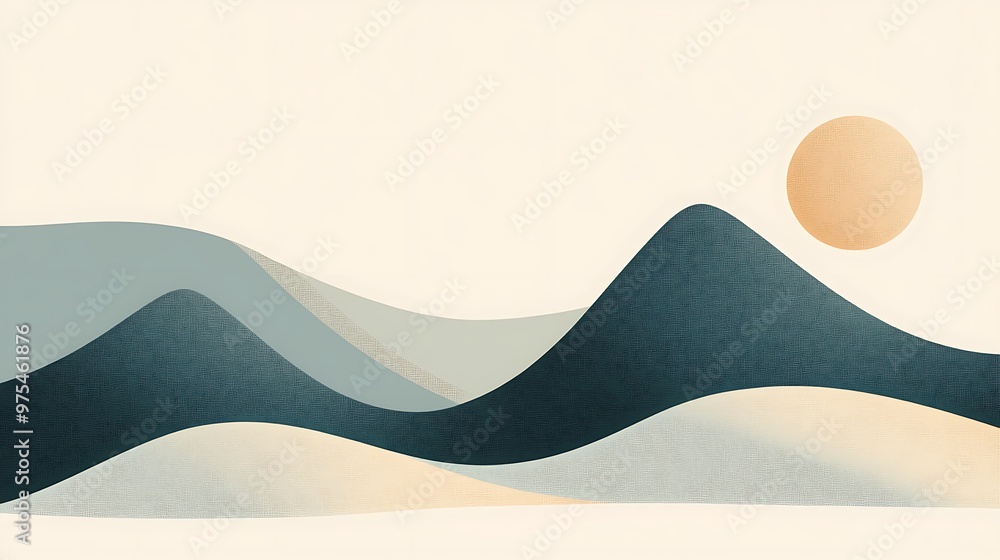 Aufkleber serene minimalist composition of beige mountain and azure sky - abstract vector art with cool colors