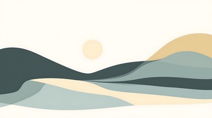 Serene Landscape: Abstract River and Mountain in Olive and Sky Blue - Minimalist Vector Illustration