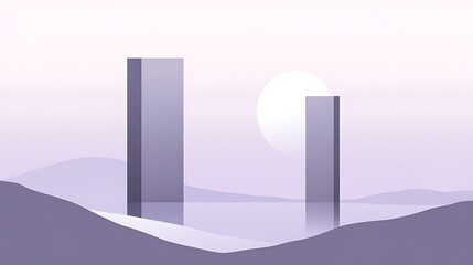 Minimalist Lavender and Gray Geometric Forms Illustrating Fog and Horizon with Delicate Design
