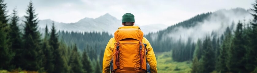 A group of explorers navigating a misty pine forest at dawn, the cool, fresh air enhancing the thrill of the adventure