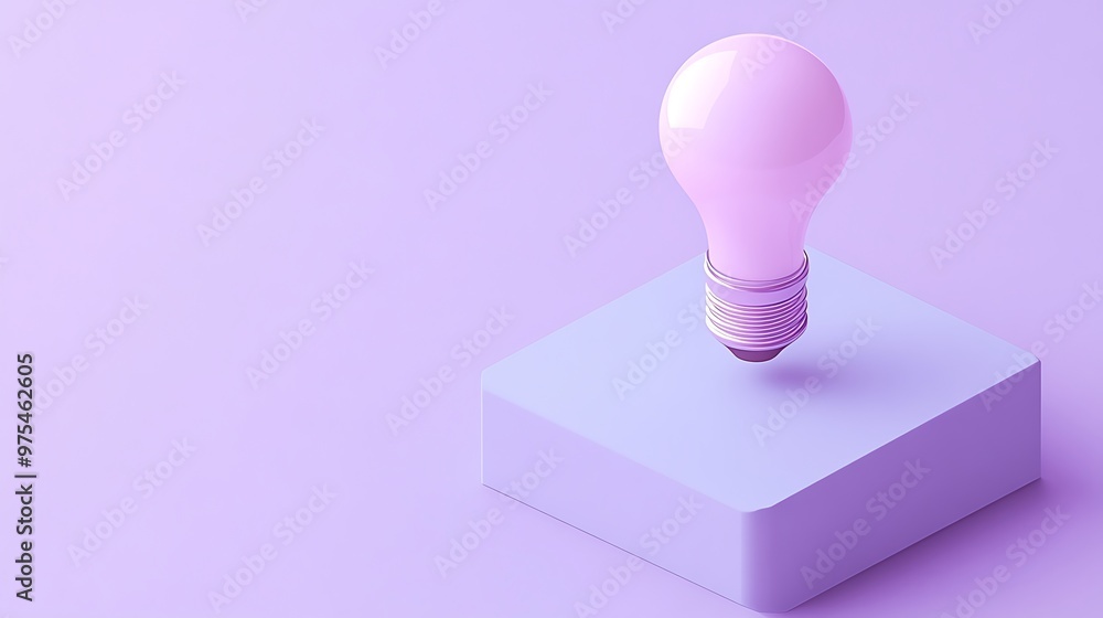 Aufkleber minimalistic 3d lightbulb icon on white platform with light purple background - vector illustration 
