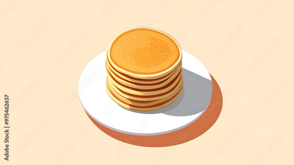 Aufkleber minimalist 3d vector icon of pancakes on white platform with isometric view and simple design