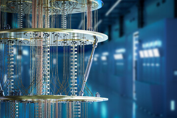Golden quantum computer machine close up