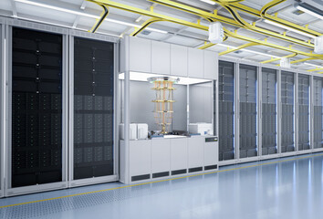 Quantum server network with quantum computer machine in server room