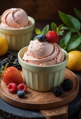 Delicious colorful Gelato ice cream with berries