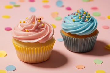 Cupcakes with colorful frosting and sprinkles 