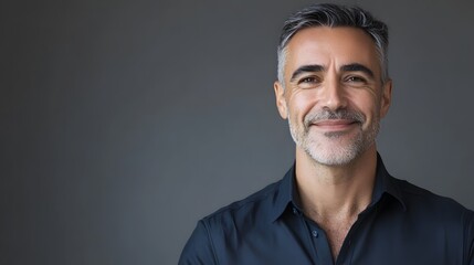Obraz premium Portrait of a Smiling Middle-Aged Man with Grey Hair and Beard
