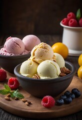 Delicious colorful Gelato ice cream with berries